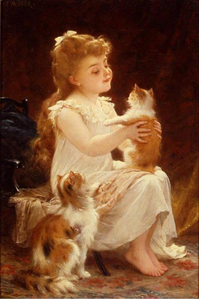Playing With The Kitten by Émile Munier