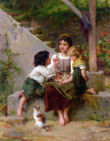 Playing With The Kittens by Émile Munier