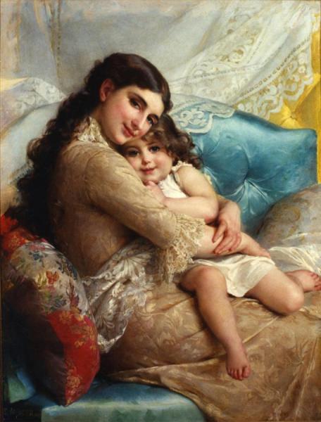 Portrait Of A Mother And Daughter by Émile Munier