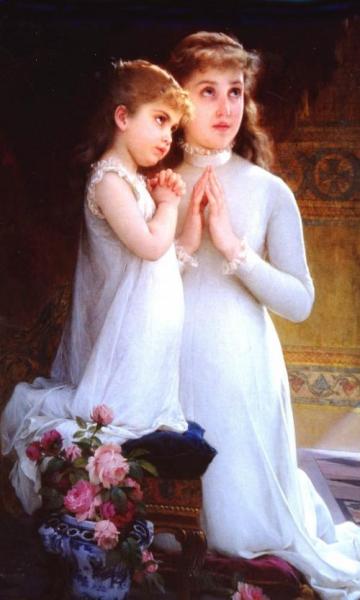 Two Girls Praying by Émile Munier