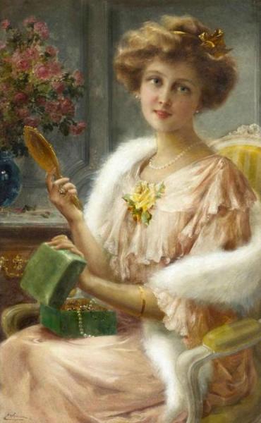 A Young Lady With A Mirror by Emile Vernon