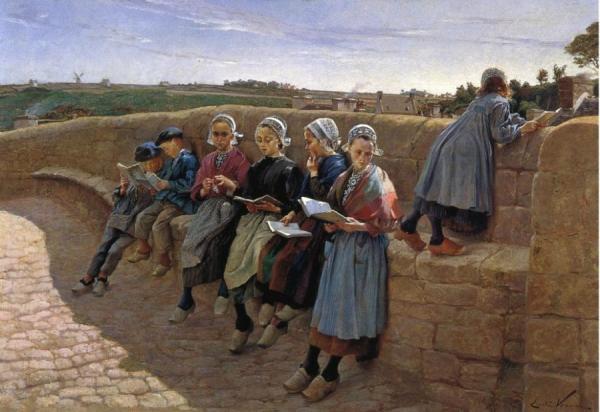 Breton Children Reading by Emile Vernon