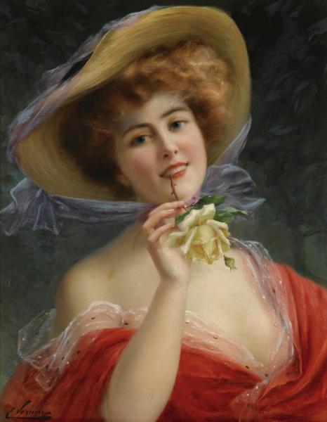 Fille A La Rose Jaune by Emile Vernon