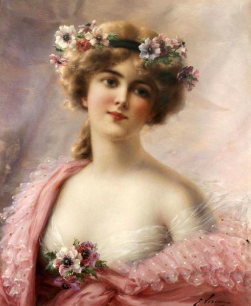 Young Girl With Anemones by Emile Vernon
