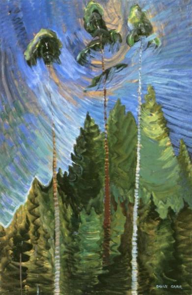 Three Tufted Treetops And Sky by Emily Carr Oil Painting Reproductions