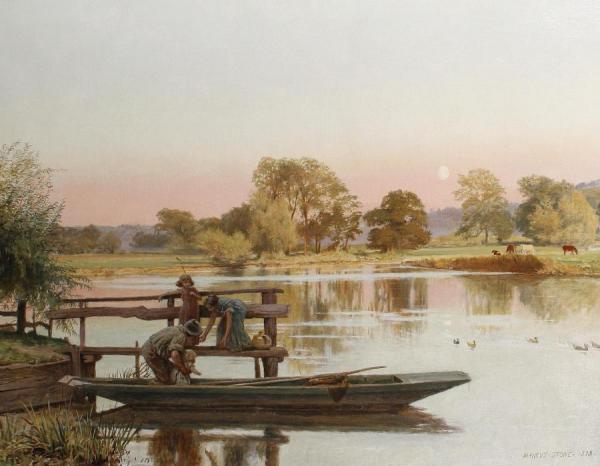 English School A River View With Children By A Punt