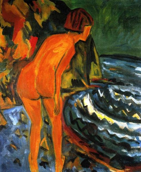 Bather On The Beach In The Evening At Flensburg Ford, Osterholz by Erich Heckel