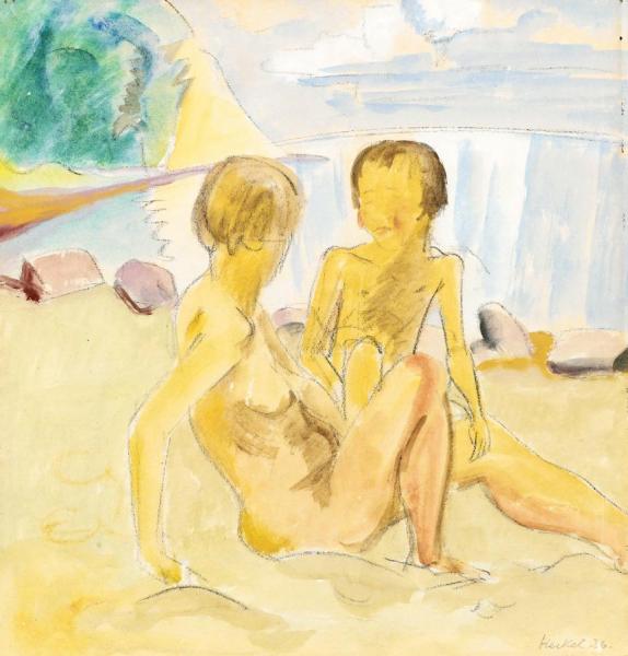 Woman And Child By The Water (frau Und Kind Am Wasser) by Erich Heckel