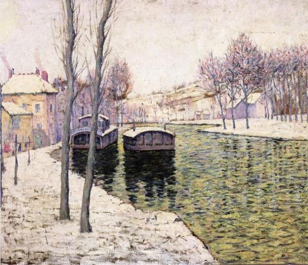 Barges On The Seine by Ernest Lawson