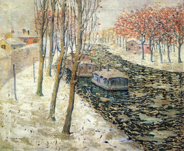 Canal Scene In Winter by Ernest Lawson