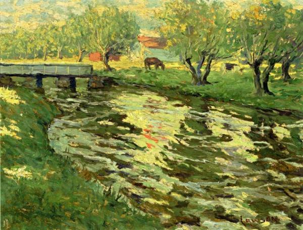 Horses Grazing By A Stream by Ernest Lawson