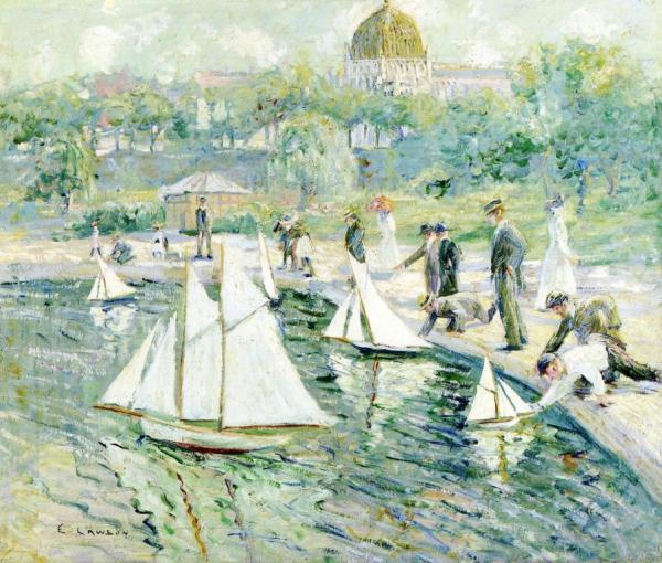 Model Sailboat Pond, Central Park, New York by Ernest Lawson