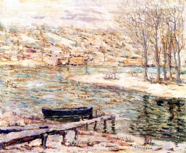 River Scene - Boat And Trees by Ernest Lawson Oil Painting Reproductions