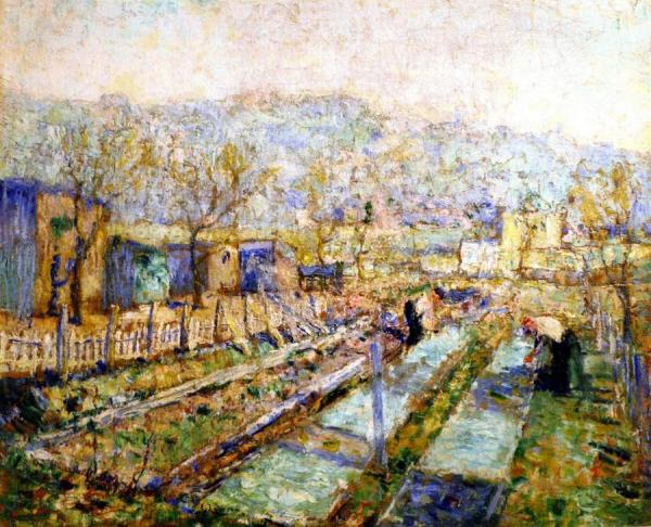 View Of A Garden In A Paris Suburb by Ernest Lawson Oil Painting Reproductions