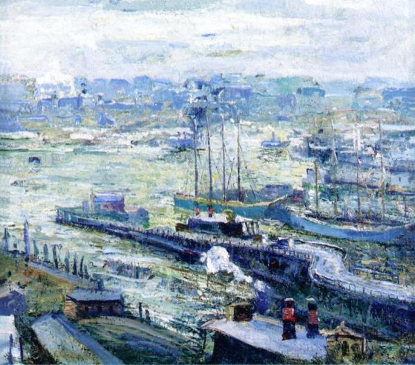 View Of Manhattan From The Weehawken Electric Ferries Company by Ernest Lawson Oil Painting Reproductions