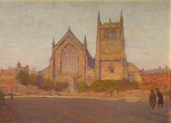 St Werburgh's Church From Wardwick, Derby by Ernest Townsend