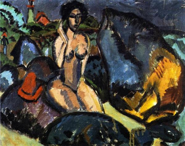 Badende Zwischen Steinen by Ernst Ludwig Kirchner