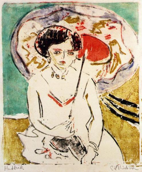 Dodo With Japanese Umbrella by Ernst Ludwig Kirchner