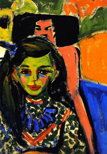 Fränzi In Front Of Carved Chair by Ernst Ludwig Kirchner