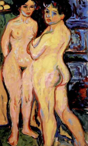 Nudes Standing By A Stove by Ernst Ludwig Kirchner