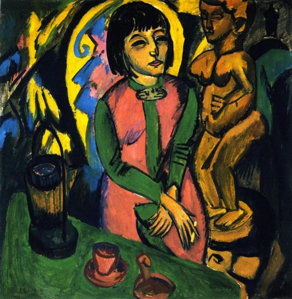 Sitzende Frau Mit Holzplastik by Ernst Ludwig Kirchner