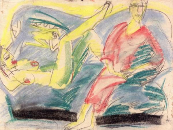 Two Women By The Veranda Steps by Ernst Ludwig Kirchner