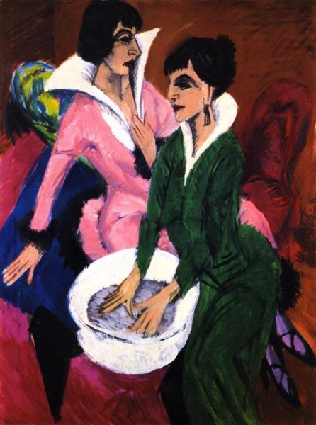 Two Women With A Washbasin by Ernst Ludwig Kirchner
