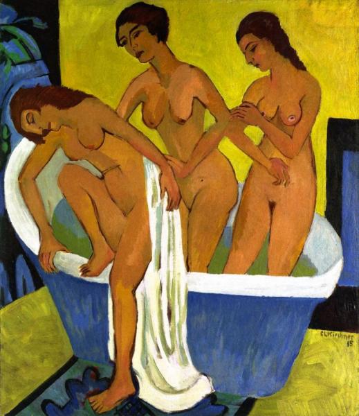 Women Bathing (triptych, Central Panel) by Ernst Ludwig Kirchner
