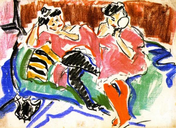Zwei Frauen Auf Einen Sofa Sitzend by Ernst Ludwig Kirchner