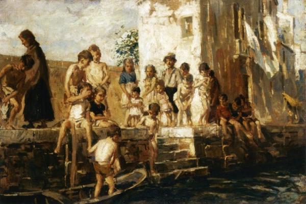 Afternoon Along The Canal by Ettore Tito