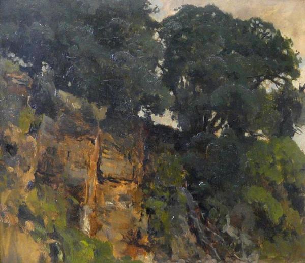Oaks On A Rocky Ridge (eichen Auf Felsenkamm) by Eugen Felix Prosper Bracht