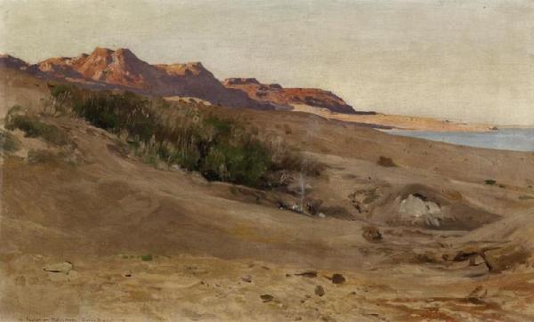 Um-baghek At The Dead Sea (um-baghek Am Toten Meer) by Eugen Felix Prosper Bracht Oil Painting Reproductions