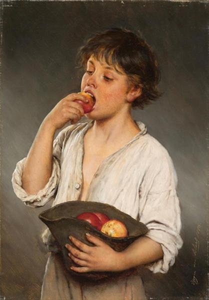 Eugen Von Blaas Boy Eating An Apple