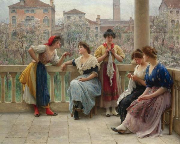 Conversation On The Terrace, Venice by Eugen Von Blaas