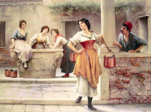 Flirtation At The Well by Eugen Von Blaas