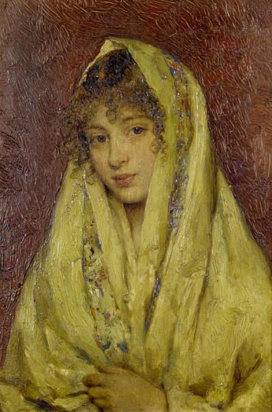 Eugen Von Blaas Girl In A Yellow Shawl