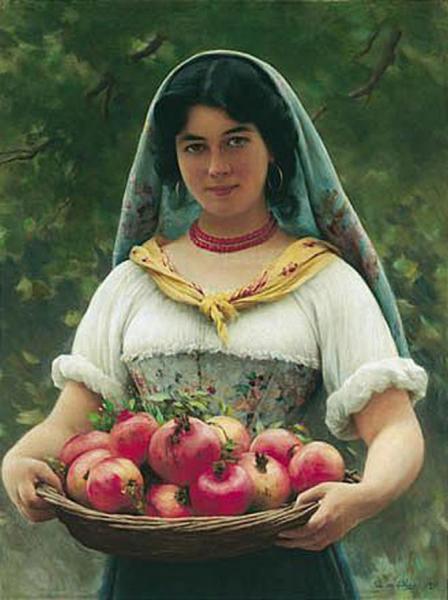 Girl With Pomegranates by Eugen Von Blaas