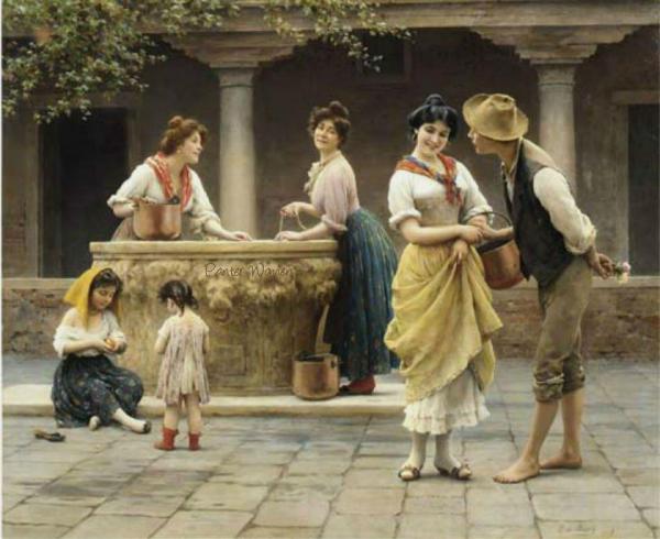 Eugen Von Blaas Gossiping At The Well