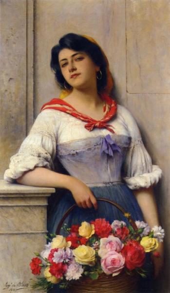 The Flower Girl by Eugen Von Blaas Oil Painting Reproductions
