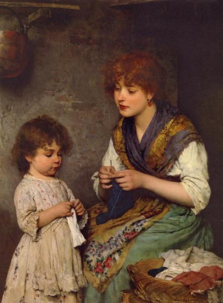 The Knitting Lesson by Eugen Von Blaas