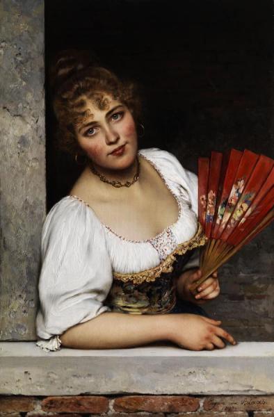 The Red Fan by Eugen Von Blaas