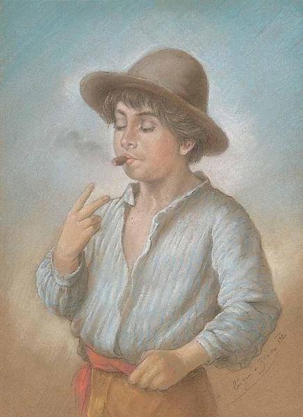 Eugen Von Blaas Young Boy With A Cigar
