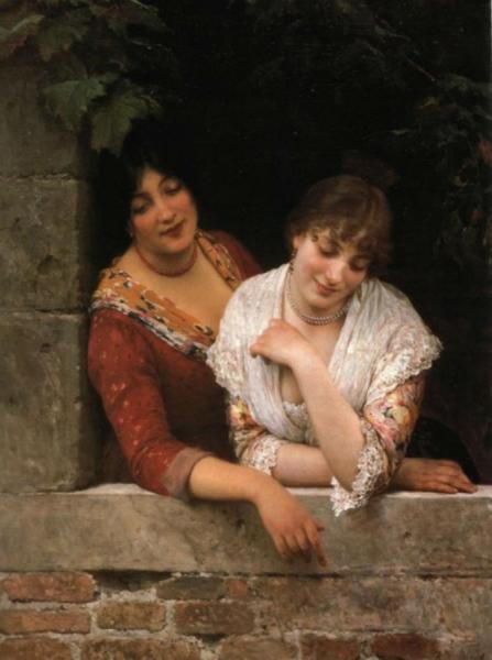 Young Venetian Ladies On The Balcony by Eugen Von Blaas