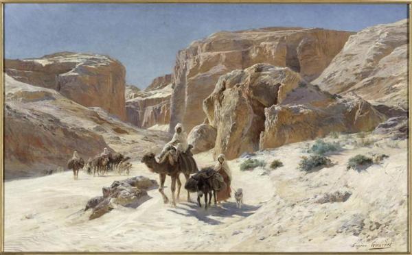 Caravane Dans Les Dunes De Bou Saâda by Eugène-alexis Girardet