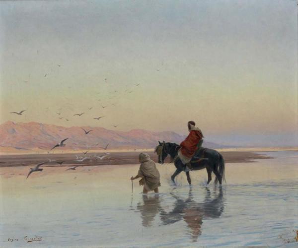 La Traversée De L'oued (crossing The Wadi) by Eugène-alexis Girardet Oil Painting Reproductions