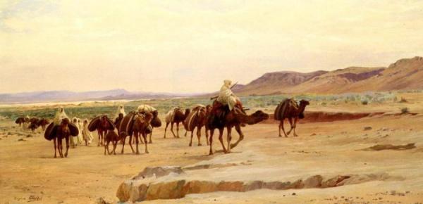 Salt Caravans In The Desert by Eugène-alexis Girardet