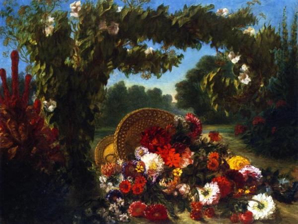 A Basket Of Flowers Overturned In A Park by Eugène Delacroix
