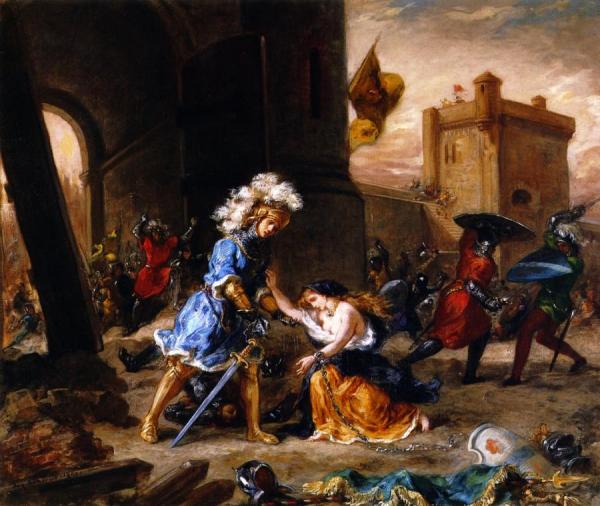 Amadis De Gaule Delivers A Damsel From Galpan's Castle by Eugène Delacroix