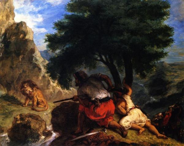 Arabs Stalking A Lion by Eugène Delacroix