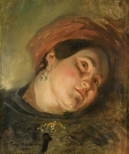 Head Of A Woman In A Red Turban by Eugène Delacroix